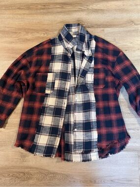 Women's Plaid Button-Down Shirt Jacket in Red & Navy